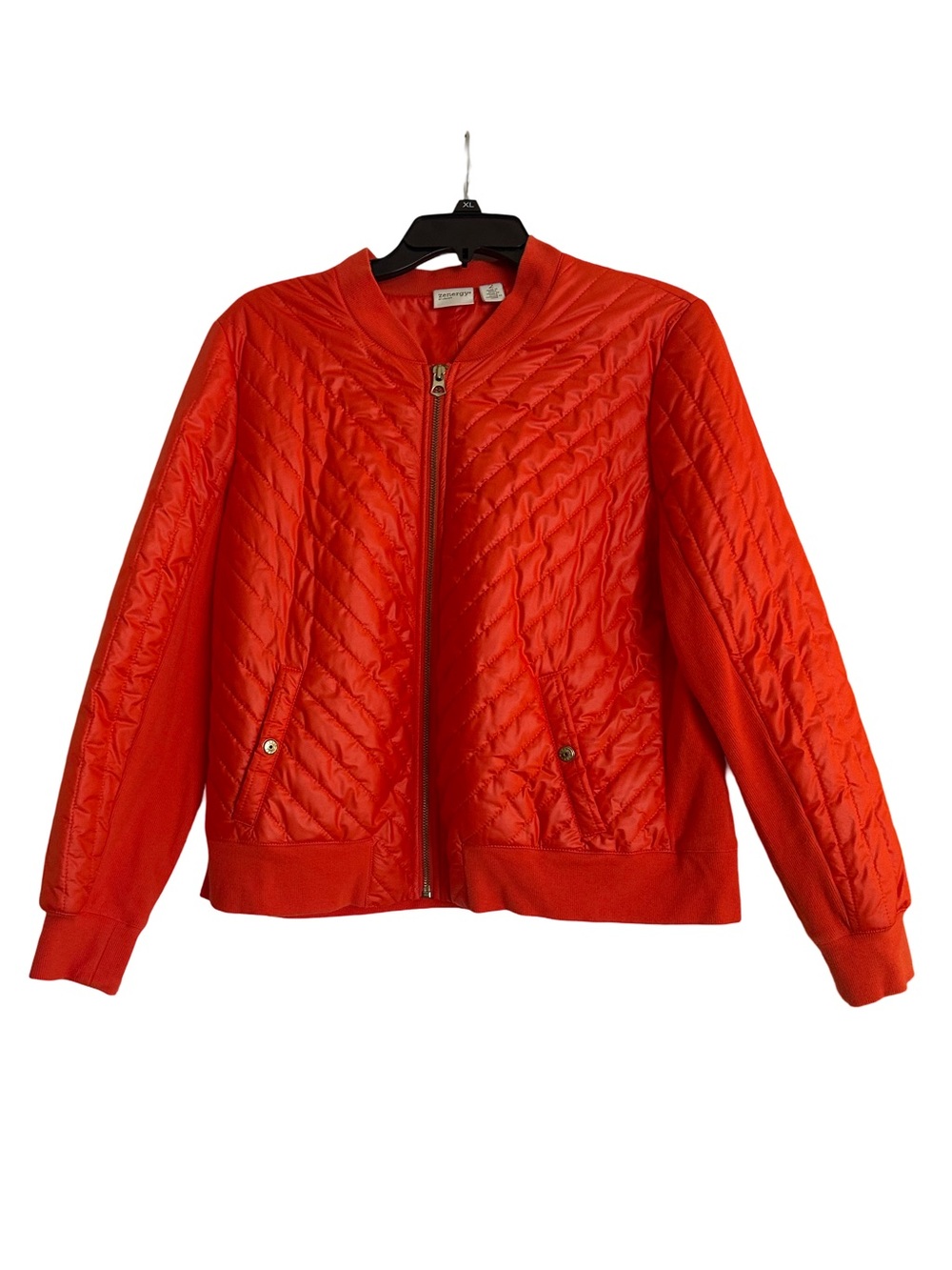 Zenergy by Chico’s Women’s Size 2 (L 12/14) Orange Quilted Bomber Jacket Zip